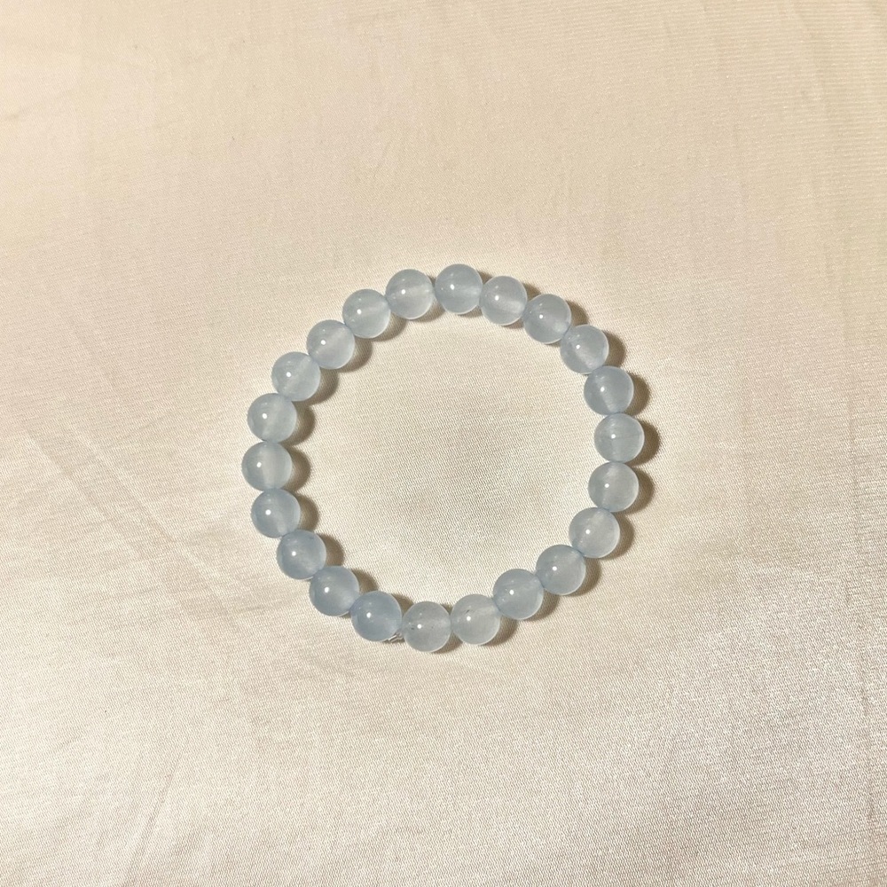 New: 8mm Handmade Blue Chalcedony Natural Crystal Bead Bracelet